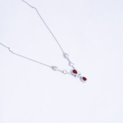 925 Silver Ruby CZ Drop Pendant Necklace Set - Image 3