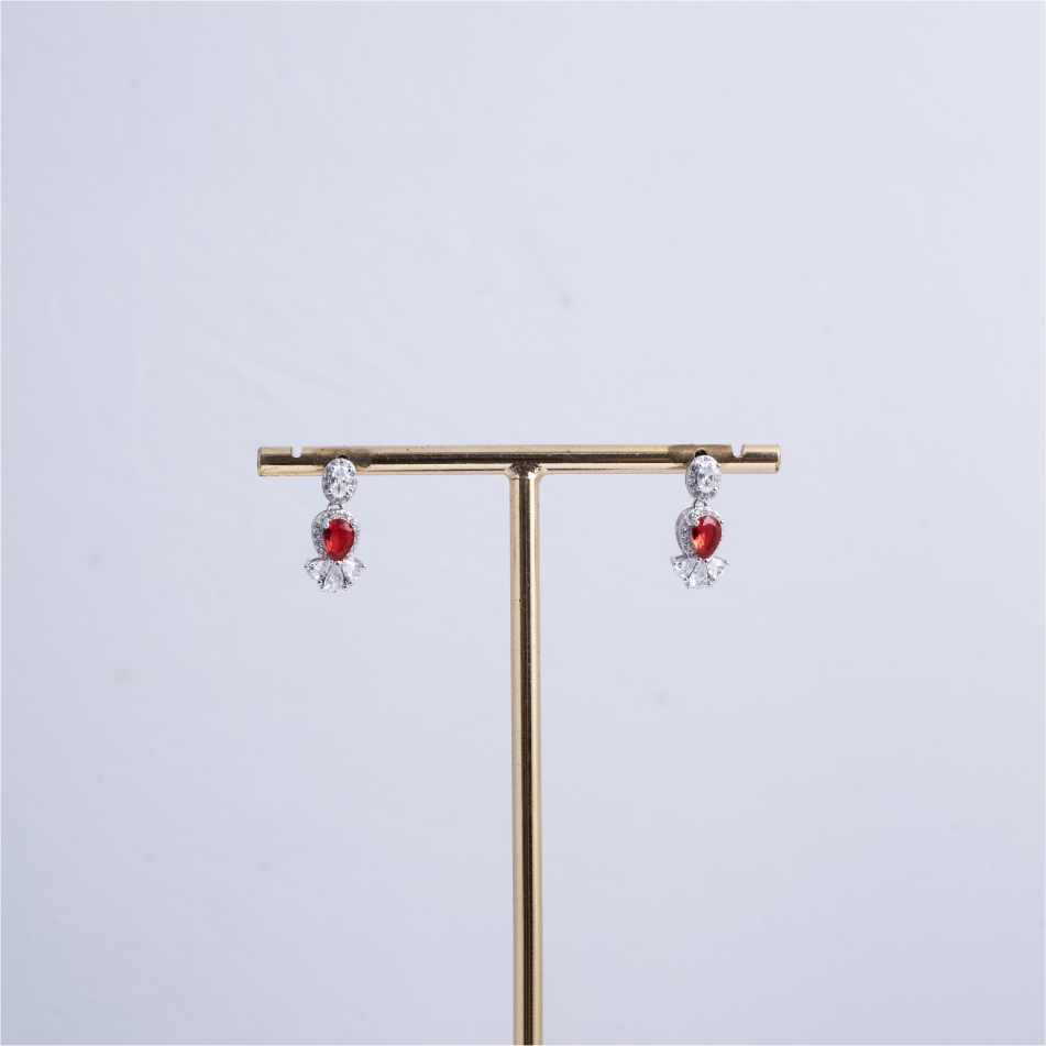 925 Silver Ruby CZ Drop Pendant Necklace Set - Image 4