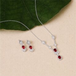 Alternative view of 925 Silver Ruby CZ Drop Pendant Necklace Set