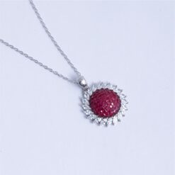 925 Silver Ruby Halo CZ Pendant Necklace - Image 3