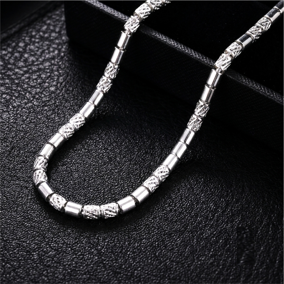 925 Silver Textured Barrel Link Chain Necklace for Men - Image 2