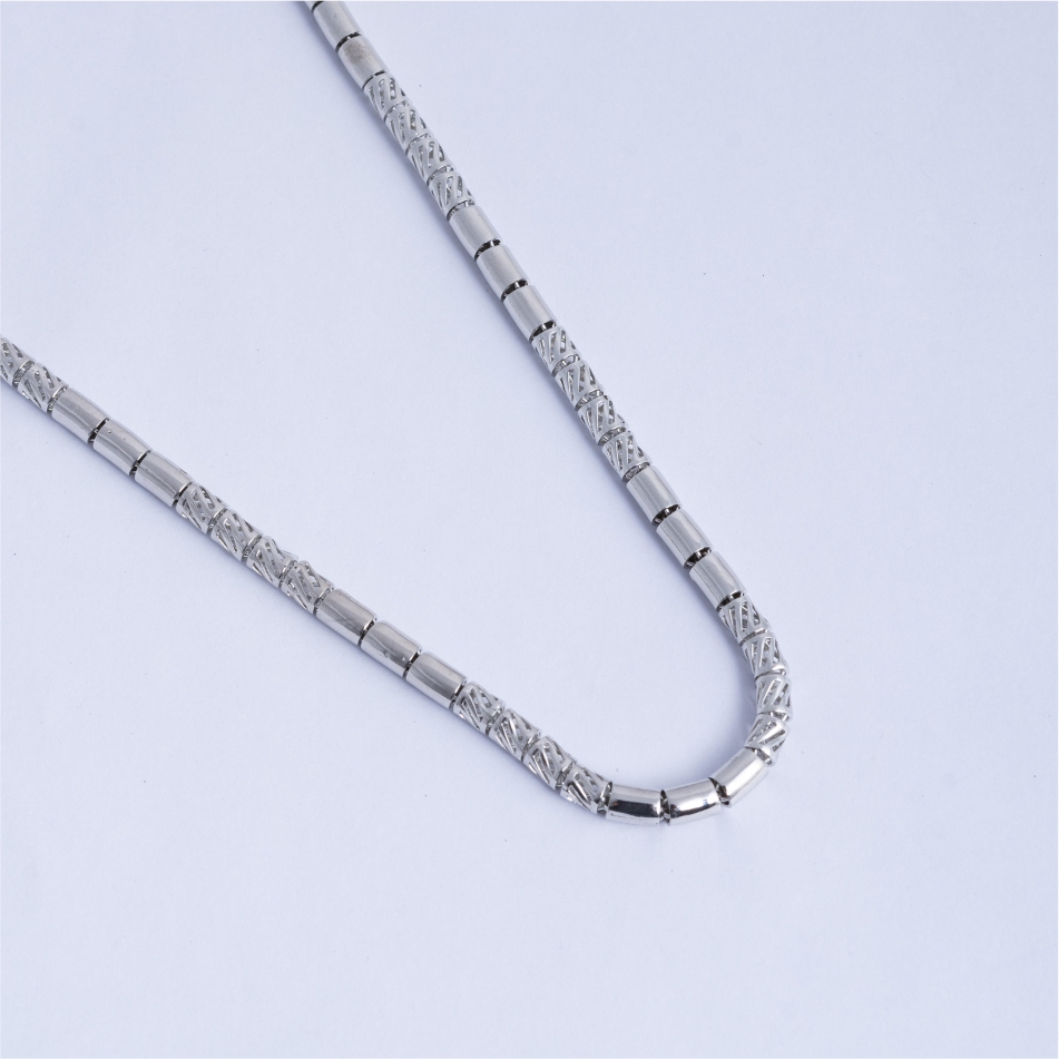 925 Silver Textured Barrel Link Chain Necklace for Men - Image 3