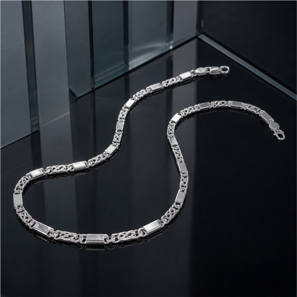 925 Silver Textured Link Chain Necklace for Men - Image 2