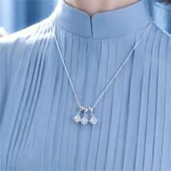 Alternative view of 925 Silver Triple Solitaire CZ Pendant Necklace