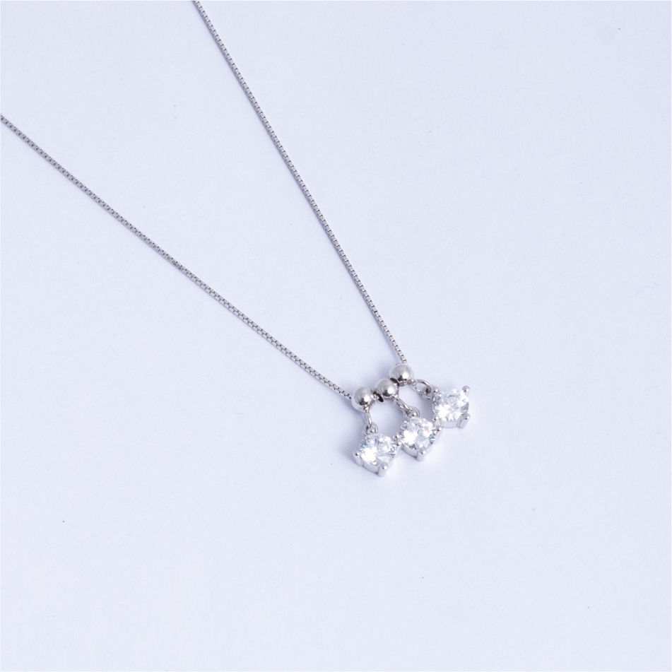 925 Silver Triple Solitaire CZ Pendant Necklace - Image 3