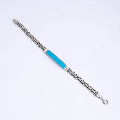 Alternative view of 925 Silver Turquoise Byzantine ID Bracelet for Men