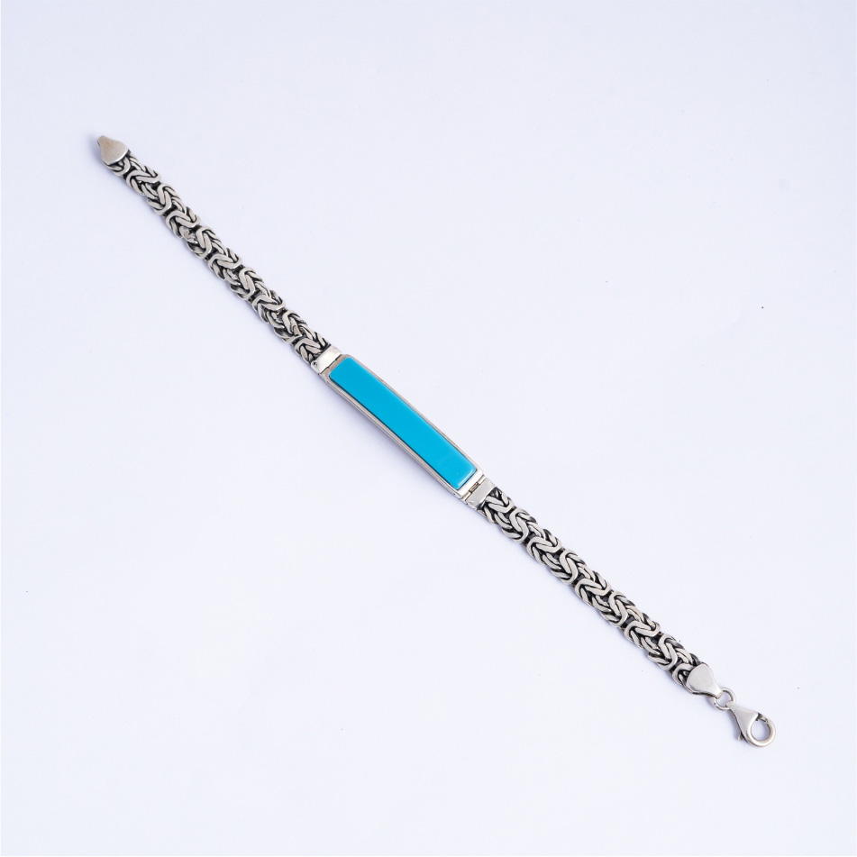 925 Silver Turquoise Byzantine ID Bracelet for Men - Image 2