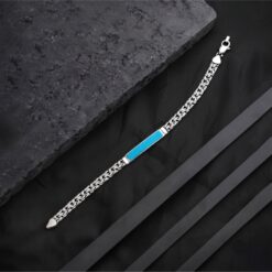 925 Silver Turquoise Byzantine ID Bracelet for Men - Image 3