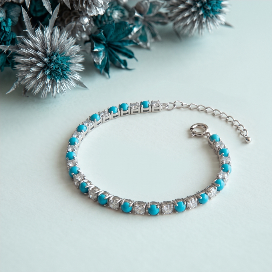925 Silver Turquoise CZ Bracelet for Women - Image 2