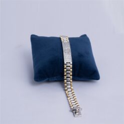 925 Silver Two Tone CZ Crown Link Bracelet for Men - Image 3