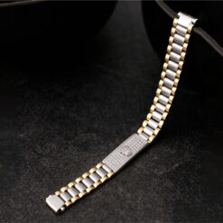 Alternative view of 925 Silver Two Tone CZ Crown Link Bracelet for Men