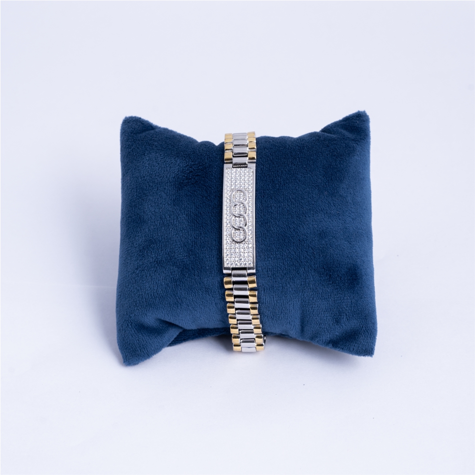 925-Silver-Two-Tone-CZ-Link-Bracelet-for-Men