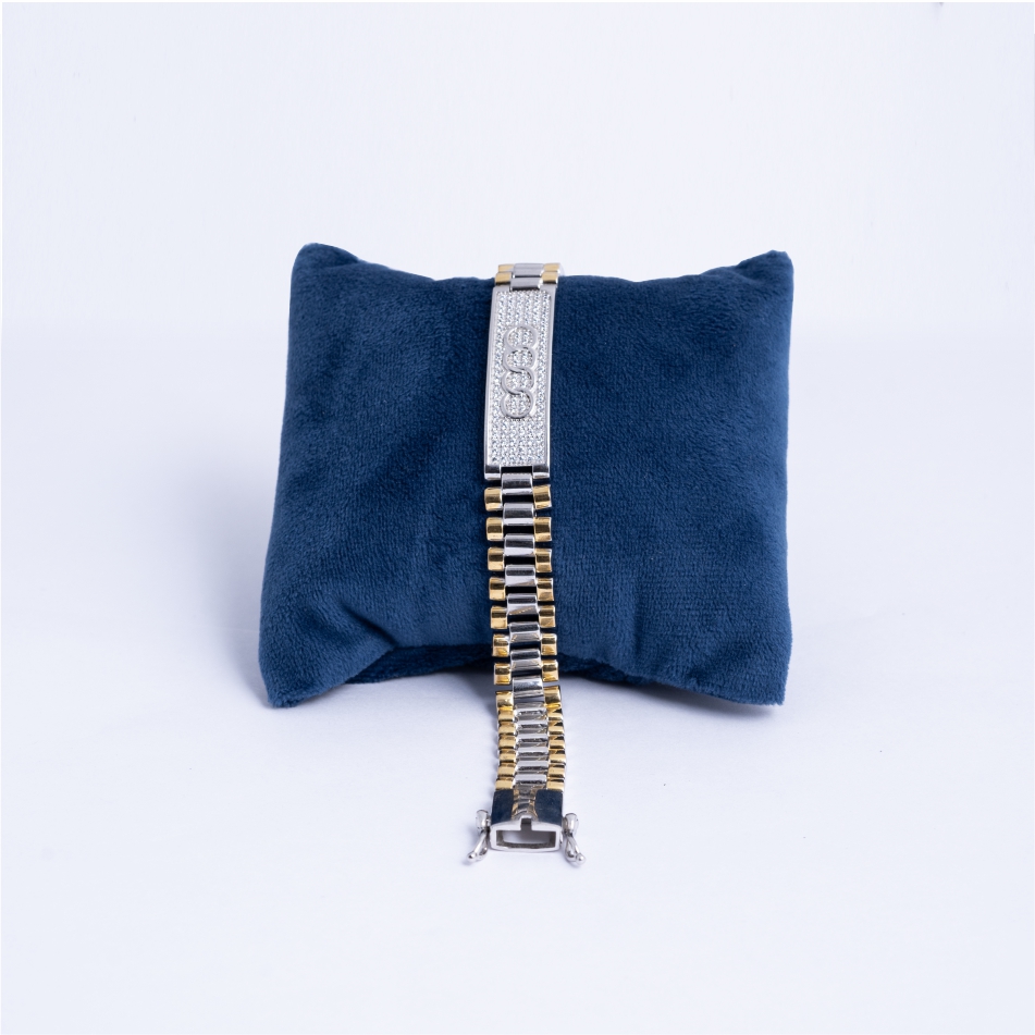 925 Silver Two Tone CZ Link Bracelet for Men - Image 3