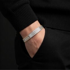 Alternative view of 925 Silver Two Tone CZ Link Bracelet for Men