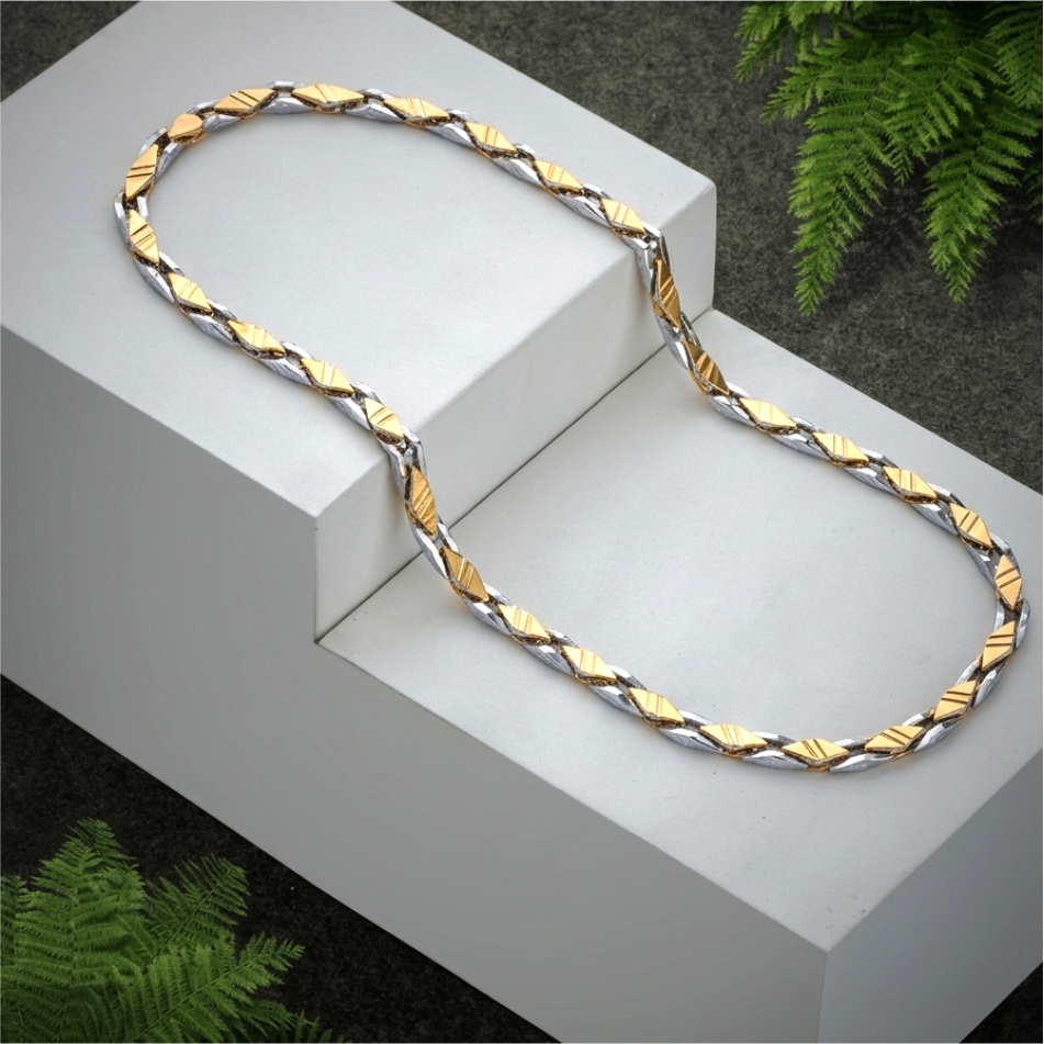 925 Silver Two Tone Diamond Cut Link Chain Necklace for Men34.150 - Image 2