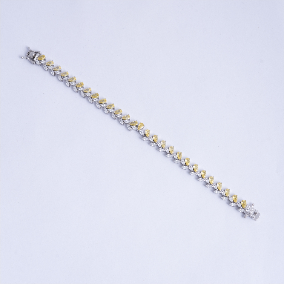 925 Silver Two Tone Leaf CZ Bracelet for Women - Image 3