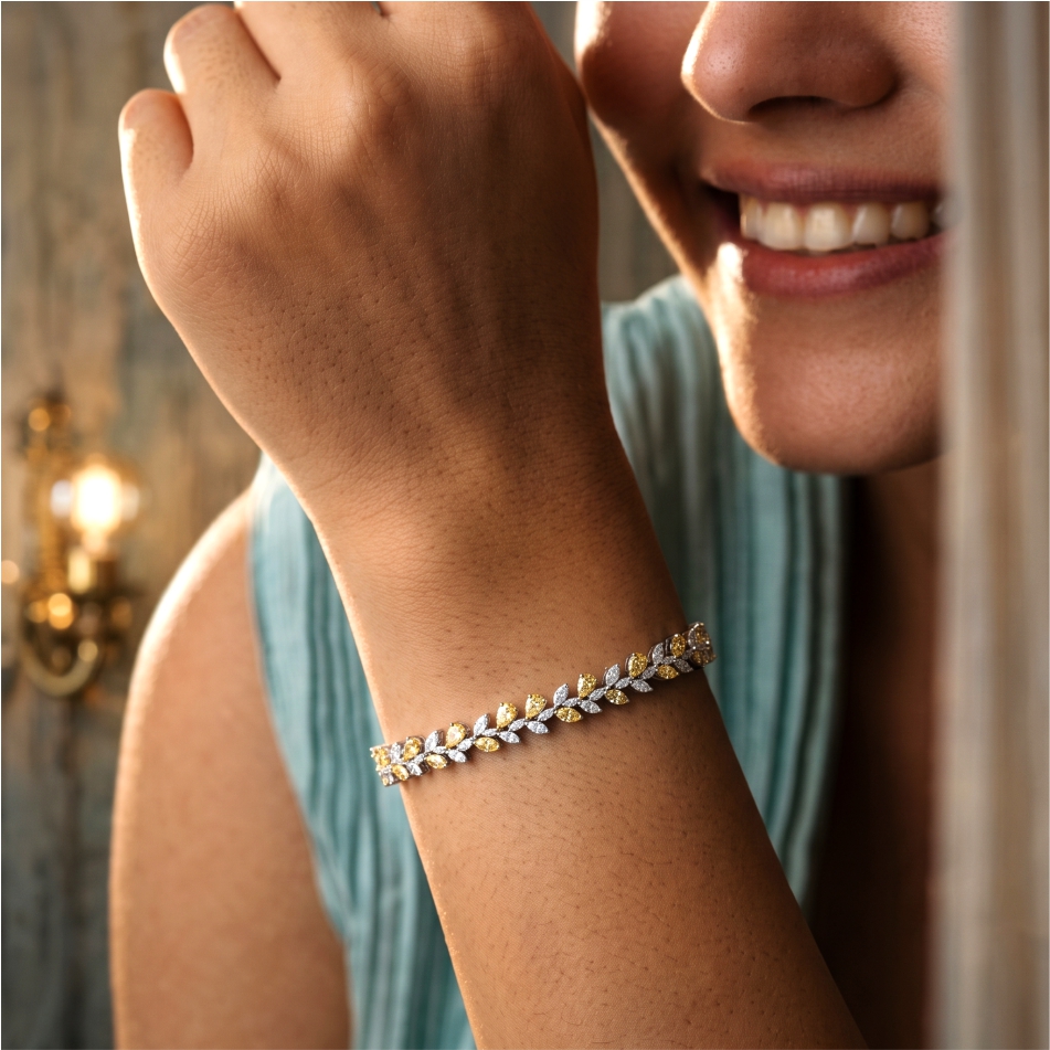 925 Silver Two Tone Leaf CZ Bracelet for Women - Image 2