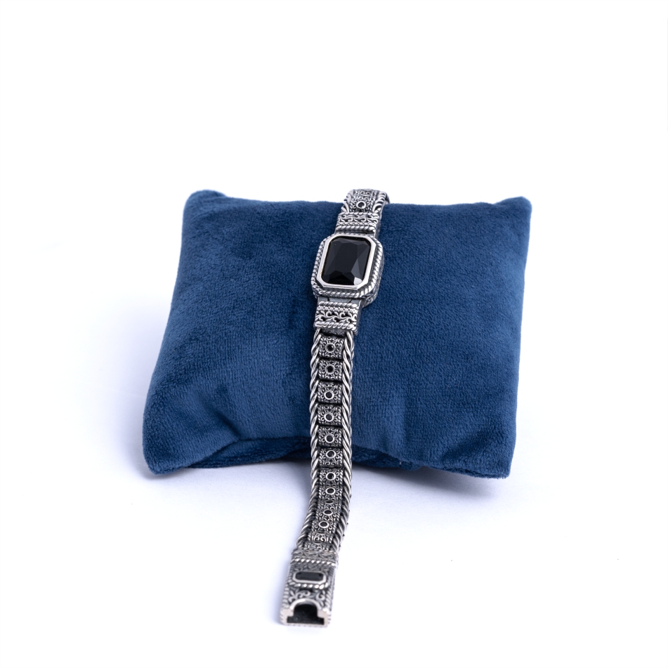 925 Silver Vintage Black Stone Bracelet for Men - Image 3
