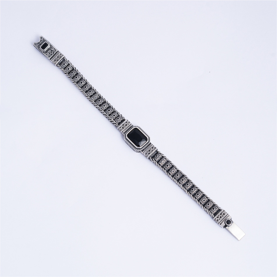 925 Silver Vintage Black Stone Bracelet for Men - Image 4