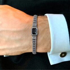 Alternative view of 925 Silver Vintage Black Stone Bracelet for Men