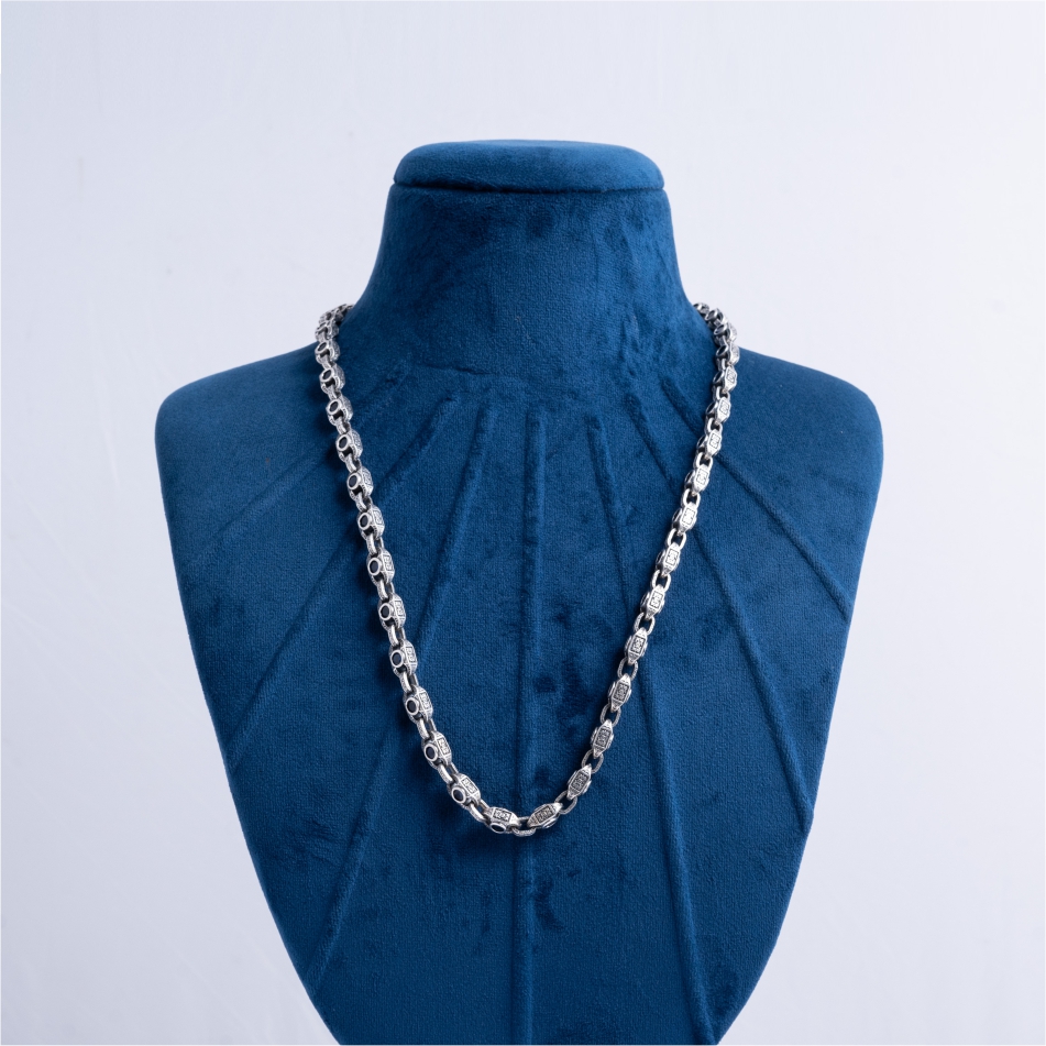 925-Silver-Vintage-Black-Stone-Chain-Necklace-for-Men