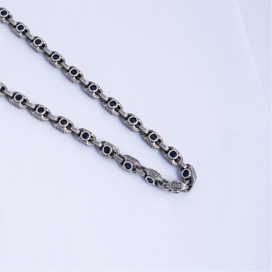 925 Silver Vintage Black Stone Chain Necklace for Men - Image 3