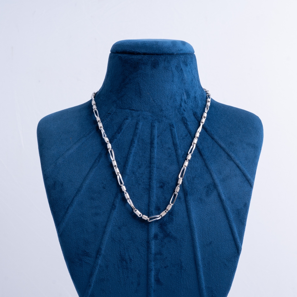 925-Sterling-Silver-Textured-Figaro-Link-Chain-Necklace-for-Men